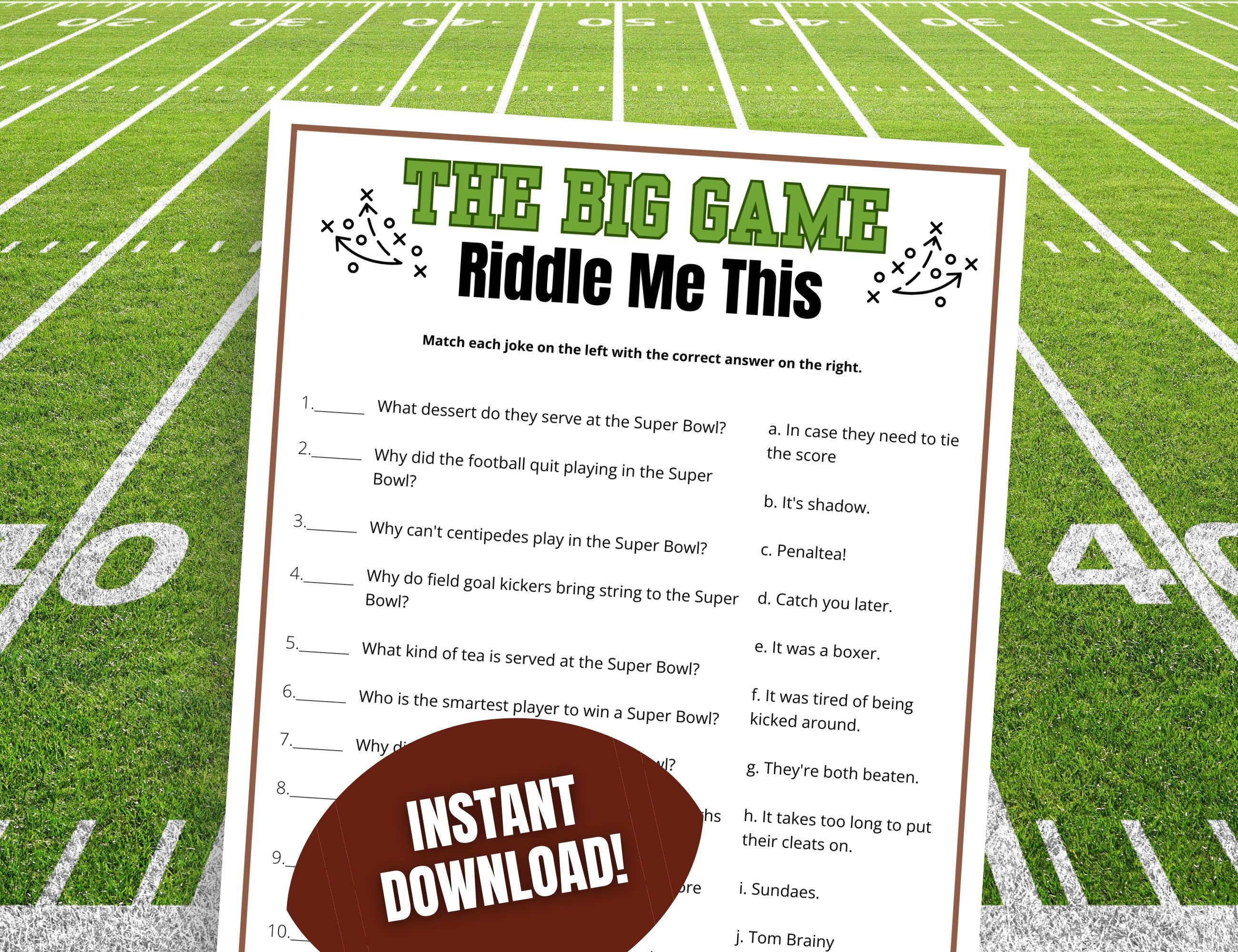 Super Football Riddle Game: Funny Football Jokes Party Activity ...