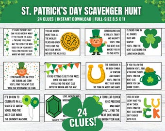 St. Patrick's Day Scavenger Hunt: 24 Clue Treasure Hunt for Kids (Digital Download)