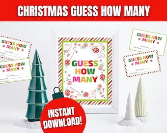 Christmas Candy Guess How Many Game, How Many Candies Guessing Game, Fun Christmas Guessing Game, Holiday Guess How Many in the Jar