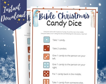 Bible Christmas Candy Dice Game, Christian Christmas Game, Church Christmas Party, Christmas Youth Group Idea, Christmas Nativity Game