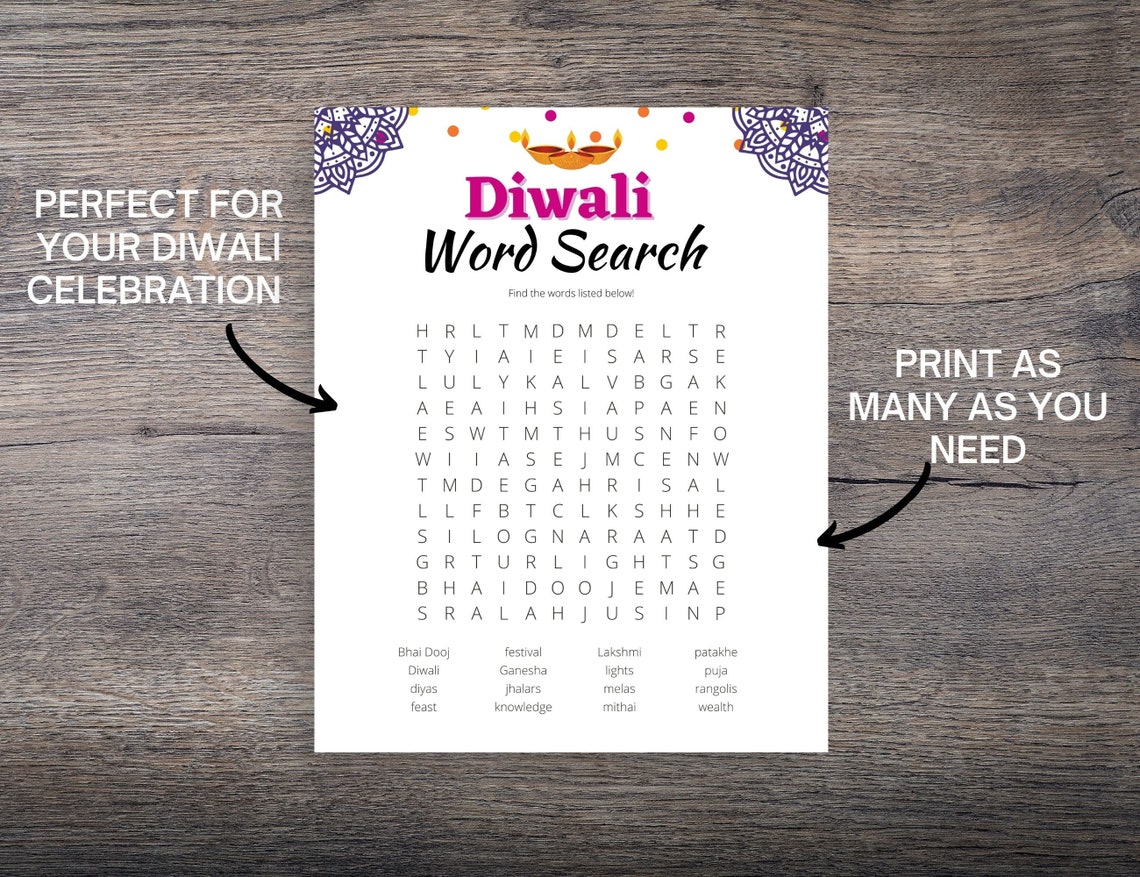 Diwali Word Search Game Printable Diwali Party Games for Etsy