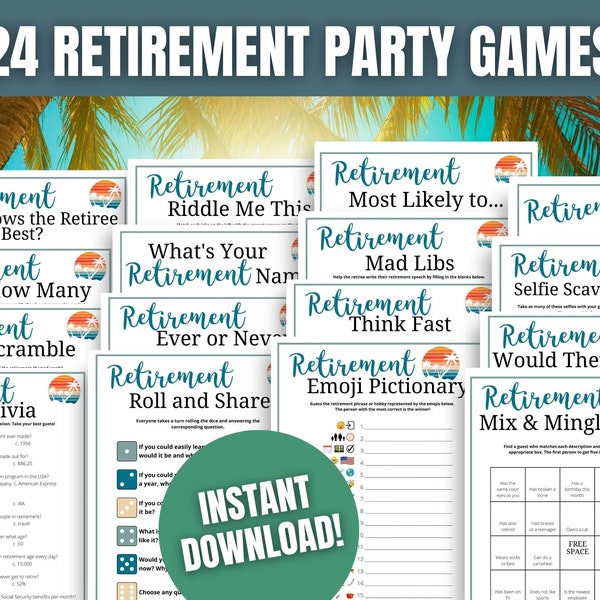 Retirement Party 24-Game MEGA BUNDLE, Retirement Games, Surprise Retirement Party, Office Games, Retirement Party Ideas, Happy Retirement