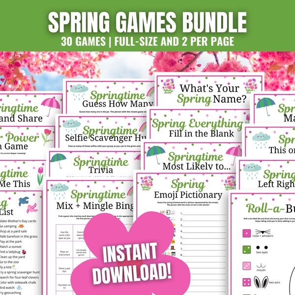 Spring Games 30-Game MEGA BUNDLE, Fun Spring Party Games for Adults, Seniors, Teens, Spring Theme Games, Virtual Games, Icebreaker Games