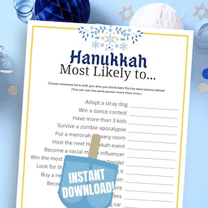 Hanukkah Most Likely to Game, Printable Hanukkah Game for Teens & Adults, Easy Chanukah Game, Fun Hanukkah Activity, Hanukkah Icebreaker
