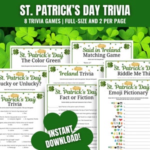 St. Patrick&#39;s Day Trivia Bundle: Fun Adult & Senior Games (Printable)