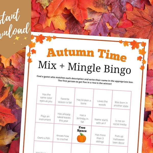Fall Mix & Mingle Bingo Game, Fall Find the Guest Bingo Game, Cute Fall Party Ideas, Fall Work Party, Church Youth Group Game, Senior Games