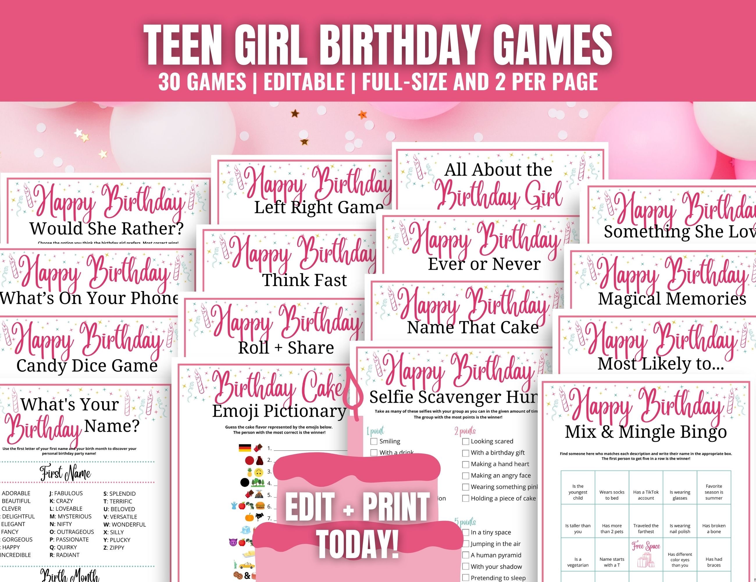Teen Girl Birthday Party Games: 30 Game MEGA Bundle (Printable)