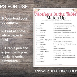 Mothers in the Bible Mother's Day Matching Game, Mothers Day Game for ...