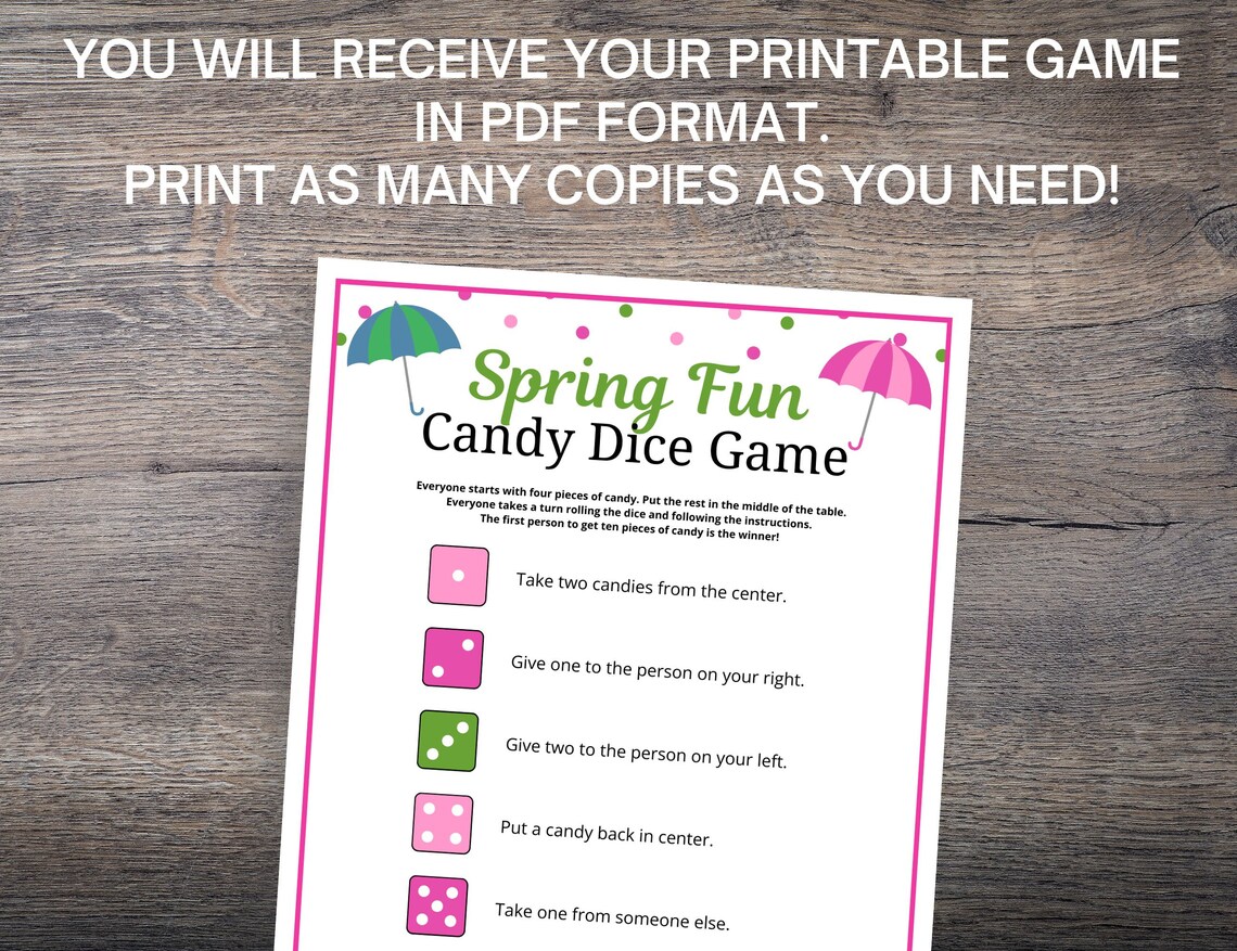 Spring Candy Sign Spring Candy Dice Game: Fun Printable Party Activity (PDF) - Etsy