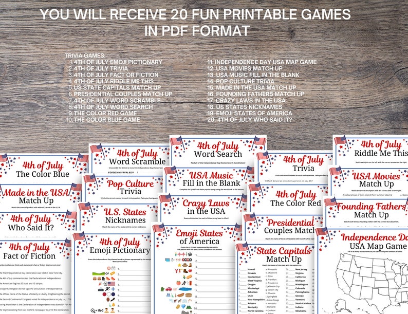 4th of July Trivia Games Bundle: Patriotic Printable Quizzes (Digital Download) image 2
