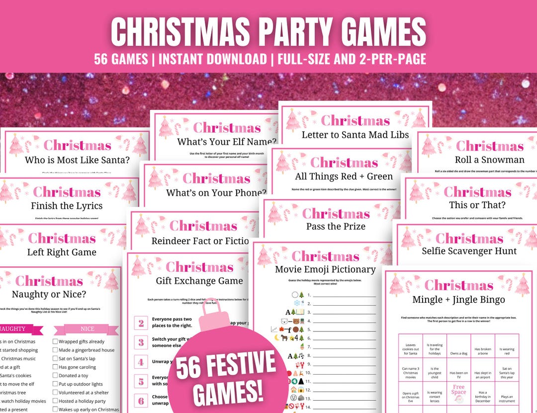 Pink Christmas Party Games MEGA Bundle: 56 Printable Holiday Activities ...