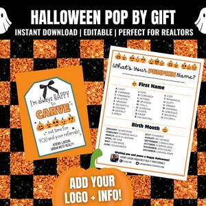 Halloween Realtor Pop By Gift Tag Bundle: Editable Real Estate Printable (Digital Download)