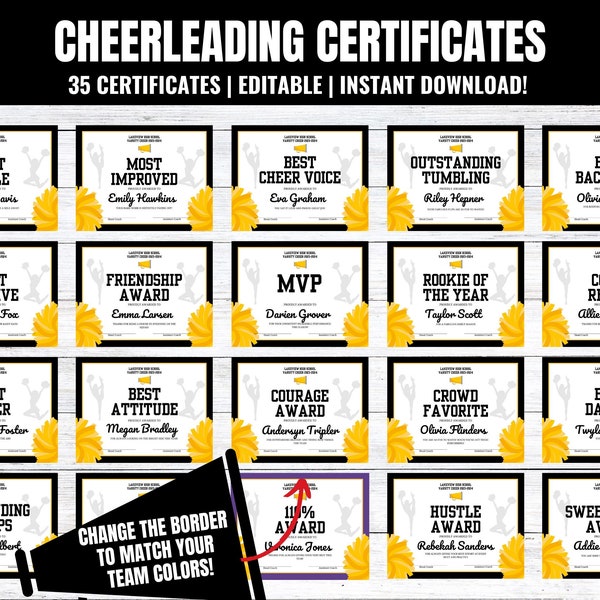 Editable Cheerleading Award Certificates, Cheer Team Awards, Cheerleading End of the Season Awards, Cheerleading Season Awards