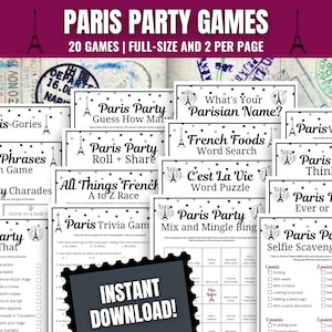 Paris Party Games: 20 Game Printable Activities Bundle (Digital Download)