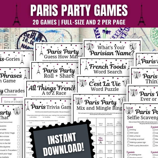 Paris Party 20-Game Ultimate Bundle, Paris Party Games, Parisian/French Girl Party, Tween Girl Birthday, Teen Birthday Party, Paris Birthday