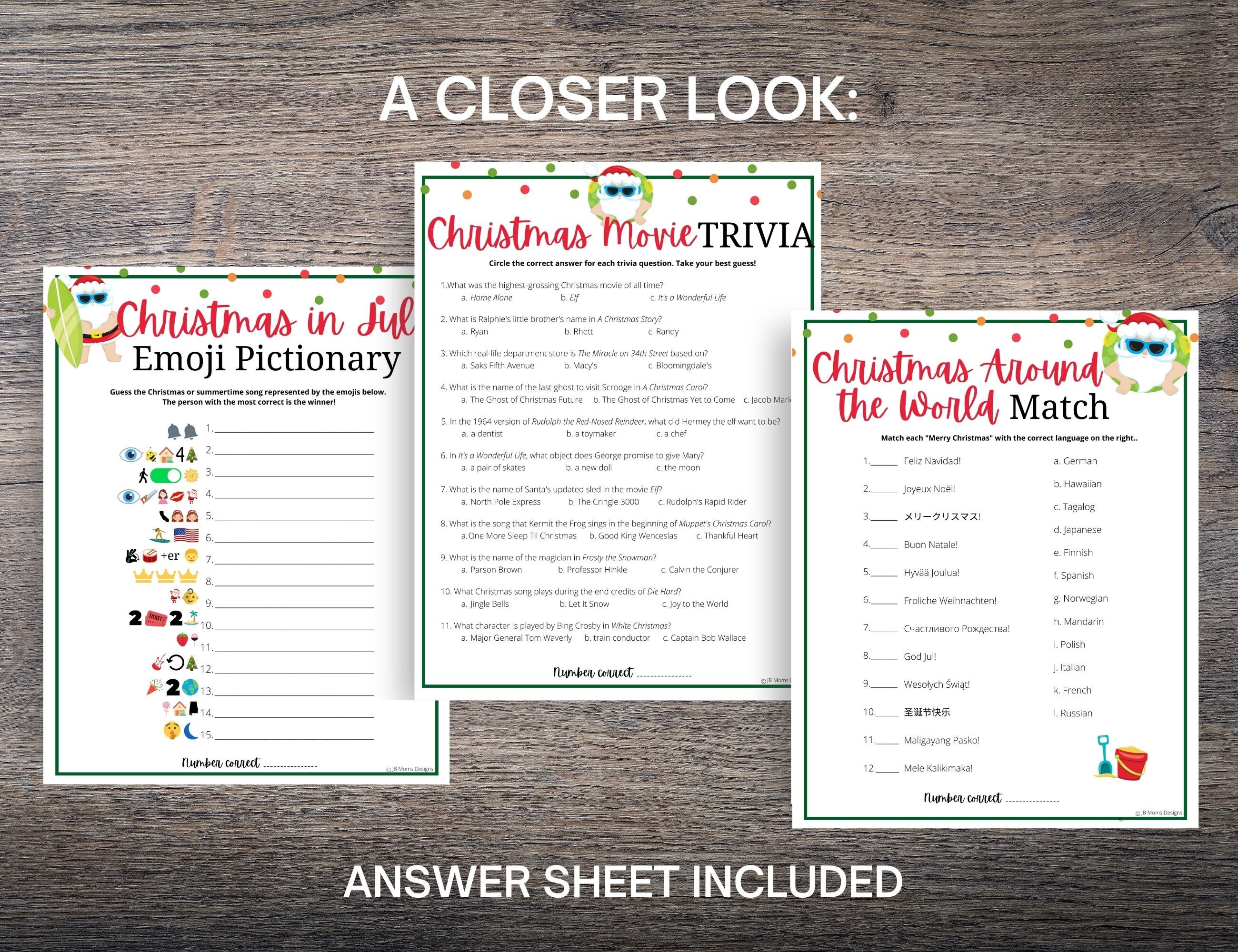 Christmas in July TRIVIA BUNDLE Christmas in July Party Etsy