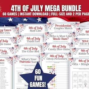 Mega pacote de jogos de 4 de julho, jogos divertidos para a festa de 4 de julho, jogos do Dia da Independência, ideias para piquenique de 4 de julho, jogos patrióticos, pacote de jogos dos EUA