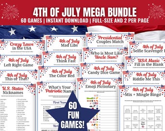 4th of July Games MEGA Bundle: 60 Patriotic Party Games and Activities (Printable PDF)