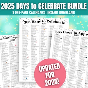 365 Days to Celebrate BUNDLE, 2025 National Fun Days Calendar, Social Media Ideas, Theme Days 2025, Content Calendar 2025, Appreciation Days