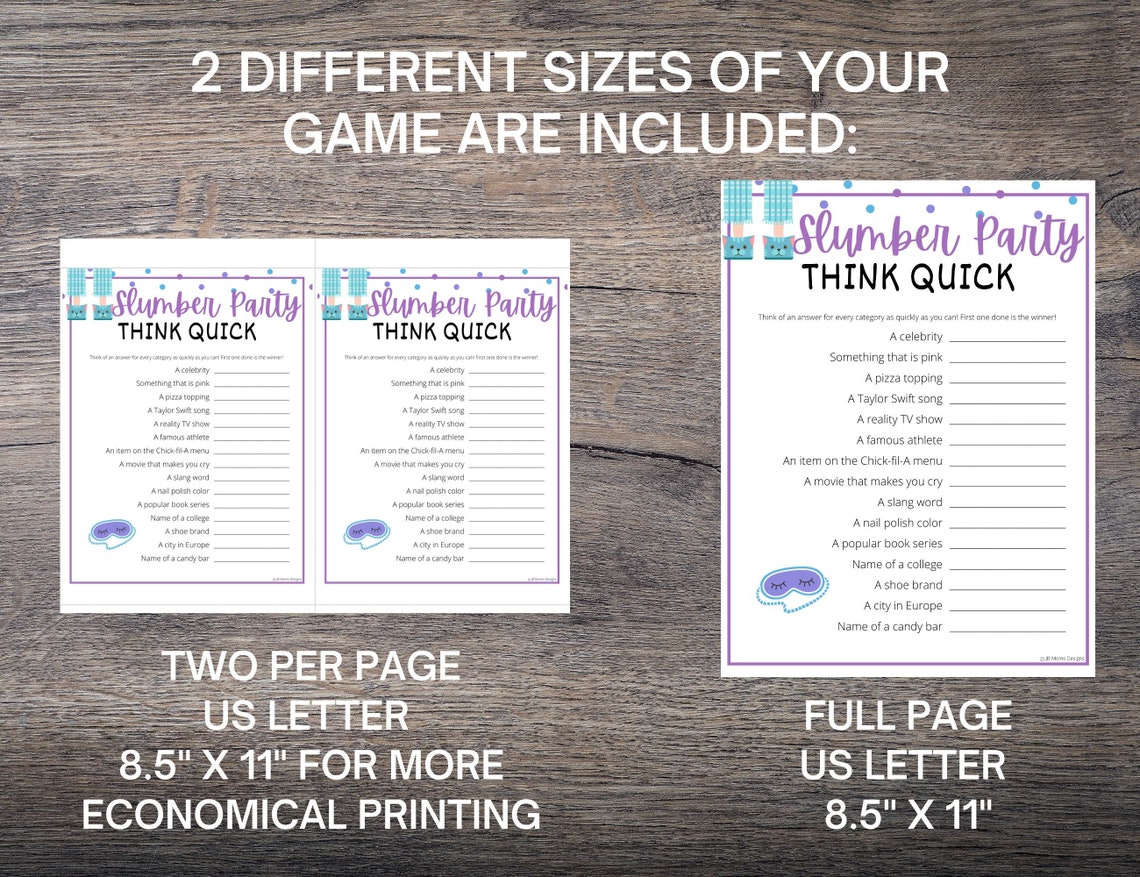 Slumber Party Think Quick Game Fun Sleepover Game for Tween & Etsy