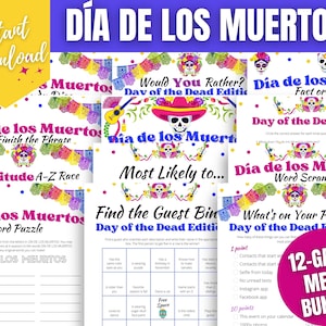 MEGA PAQUETE de 12 juegos del Día de Los Muertos, Juegos de fiesta del Día de los Muertos para niños, adolescentes y adultos, Actividad del Día de Los Muertos, Fiesta mexicana