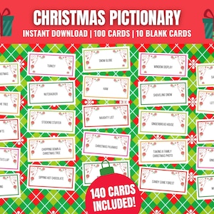 Karty Pictionary na Boże Narodzenie, Karty Pictionary do druku na Boże Narodzenie, Gra rodzinna na Boże Narodzenie, Aktywność w Wigilię, Łatwa gra na imprezę świąteczną
