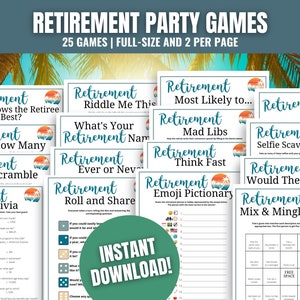 Retirement Party 25-Game MEGA BUNDLE, Retirement Games, Surprise Retirement Party, Office Games, Retirement Party Ideas, Happy Retirement