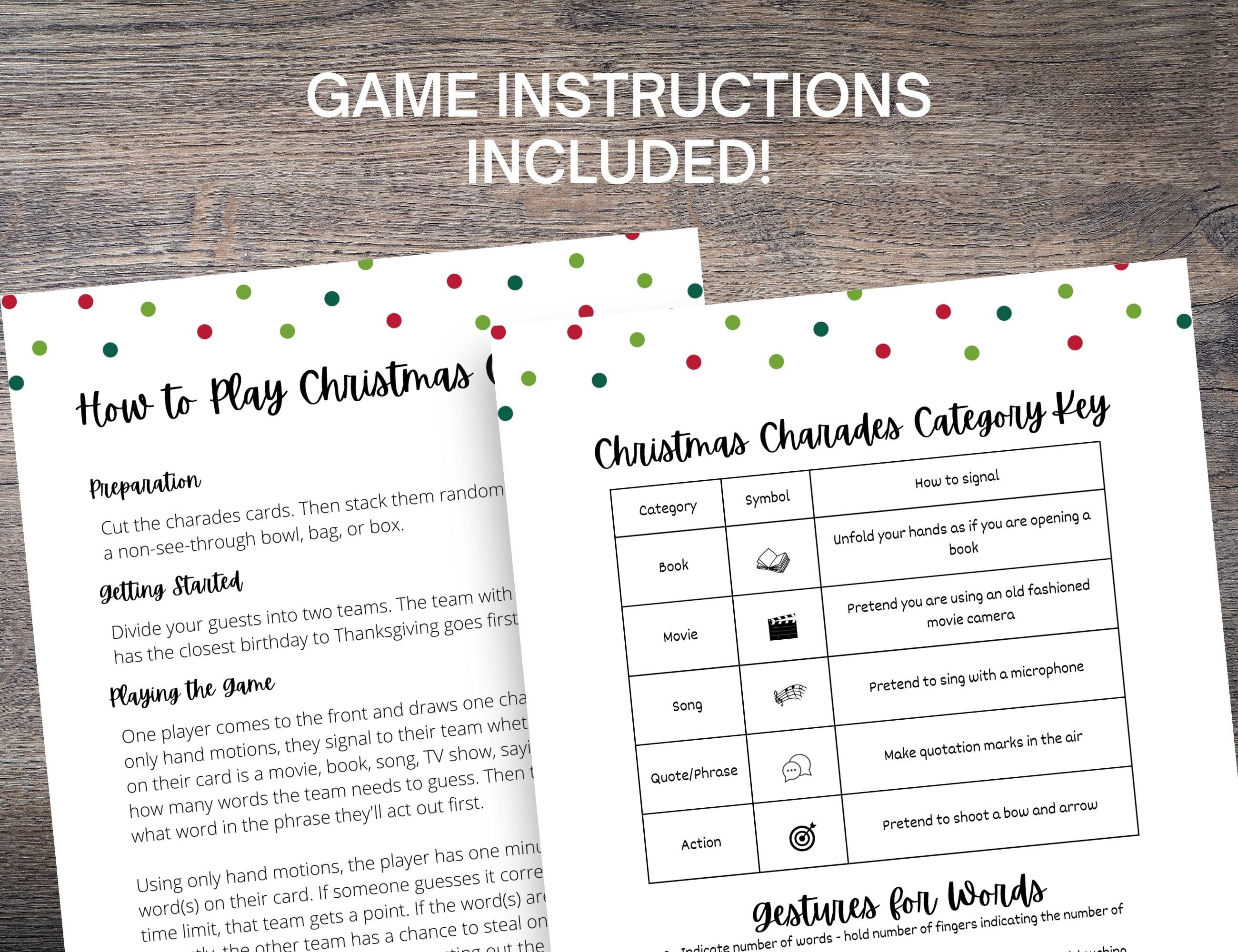 Christmas Charades Game Set Printable Holiday Charades Cards - Etsy
