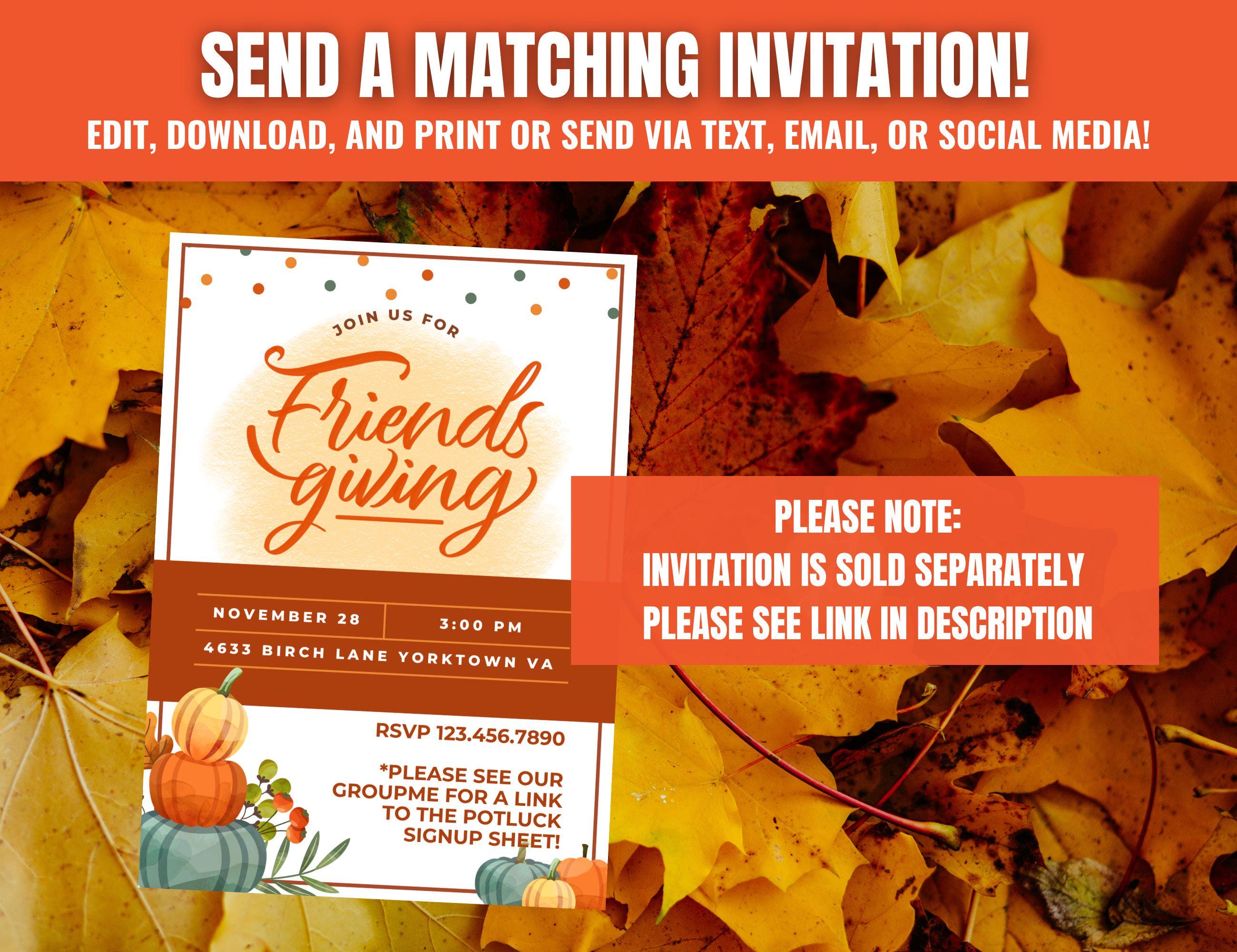 Friendsgiving Potluck Signup Sheet (PDF, Editable Template) Etsy