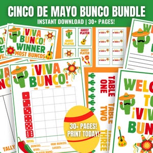 Bunco MEGA Cinco de Mayo, Bunco Bunco imprimable, Bunco Bunco printanier, Cartes de pointage Bunco, Feuilles de pointage, Numéros de table