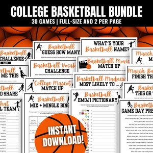 College Basketball 30-Game MEGA BUNDLE, Fun March Basketball Madness Games for Men's Basketball Championship Tournament, Basketball Party