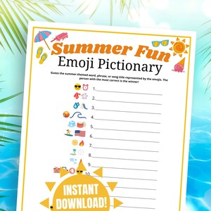 Summer Emoji Pictionary, Fun Summer Game for Teens, Adults, & Seniors, Summer Printable Activity, Summer Emoji Game, Pool Party Game