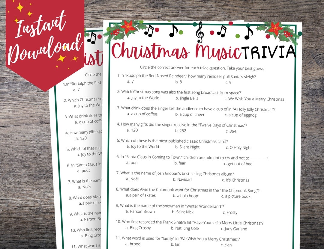 Christmas Music Trivia Game Printable Christmas Songs Trivia Etsy Christmas Music Trivia Game Printable Christmas Songs Trivia Etsy