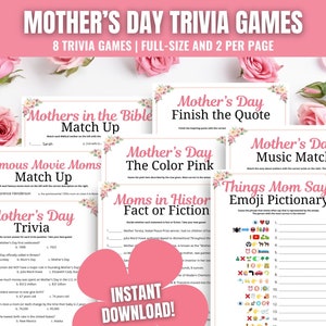 Mother&#39;s Day Trivia Games Bundle: Printable Family Games (PDF)