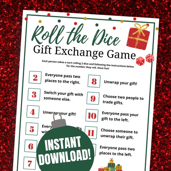 Holiday Roll the Dice Gift Exchange Game, Holiday Office Party, Holiday Gift Exchange Idea, Fun Christmas Gift Exchange Game, PRINT AT HOME