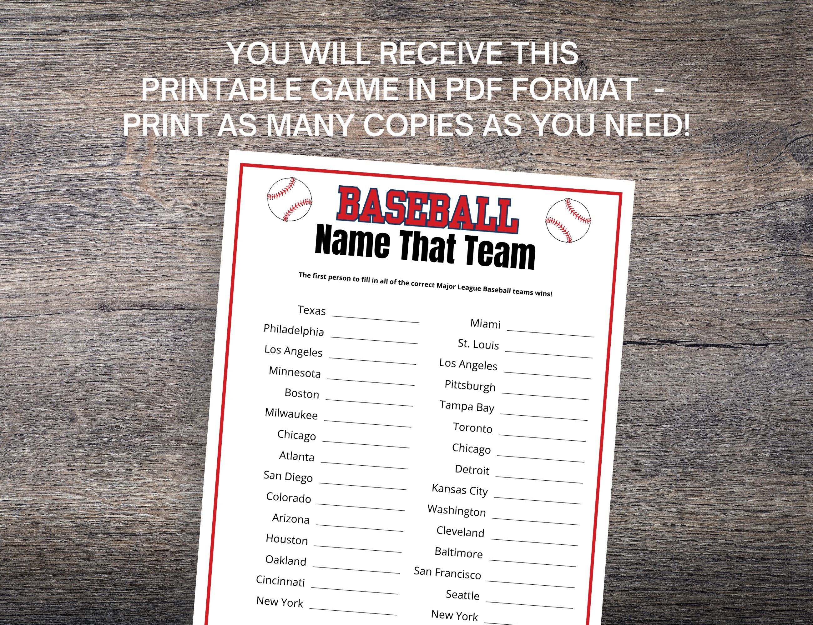 Name That Baseball Team Game: Baseball-themed Party Quiz (digital