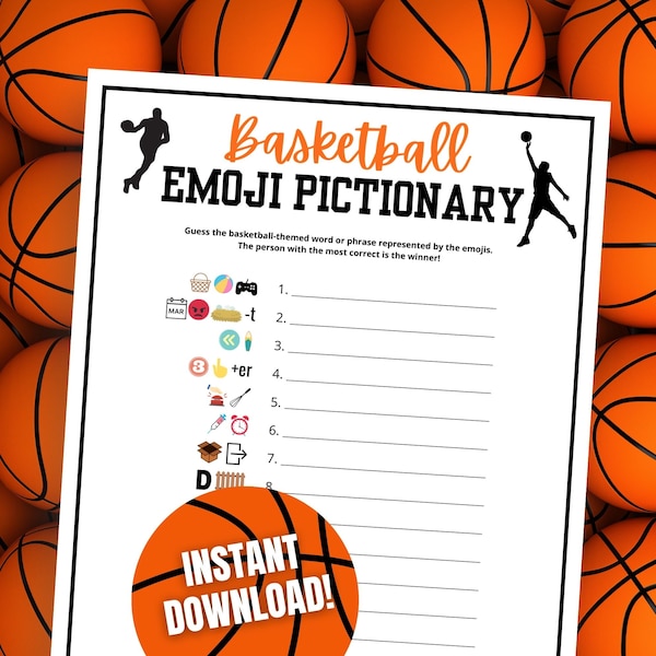 Basketball Emoji Pictionary Game, Fun Emoji Game for Basketball Party, March Basketball Madness, Basketball Championships, Team Party Idea