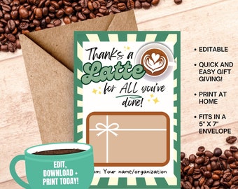 Coffee Gift Card Holder: Teacher, Employee Appreciation (Editable Printable PDF)