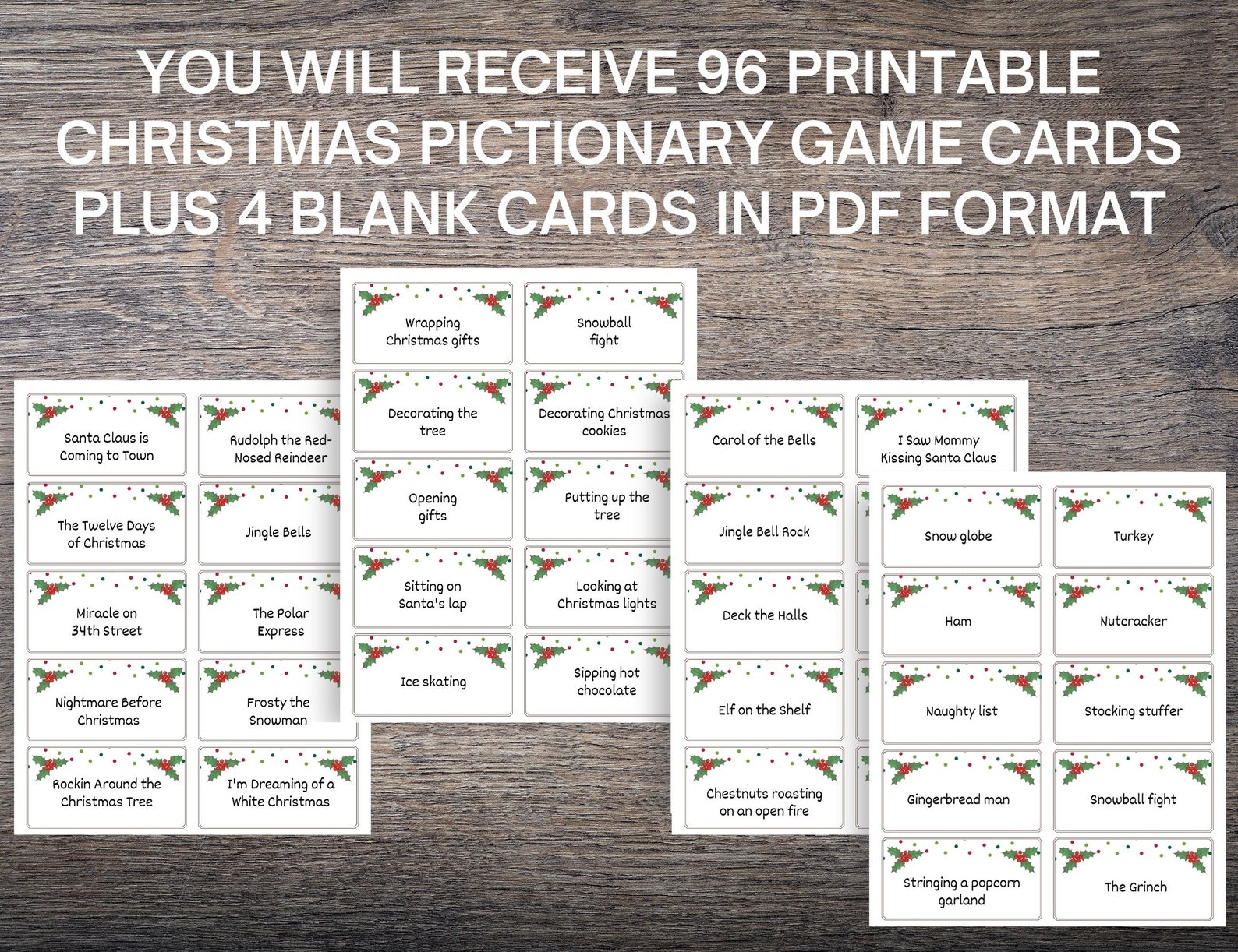 100 Christmas Pictionary Cards Printable Christmas Pictionary - Etsy
