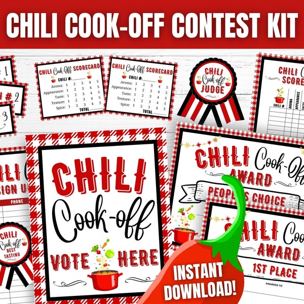 Chili Cook-Off Contest Kit, Chili Cook-Off Party Printables, Chili Cook-Off Awards, Printable Certificates, Chili Cook-Off Ballots