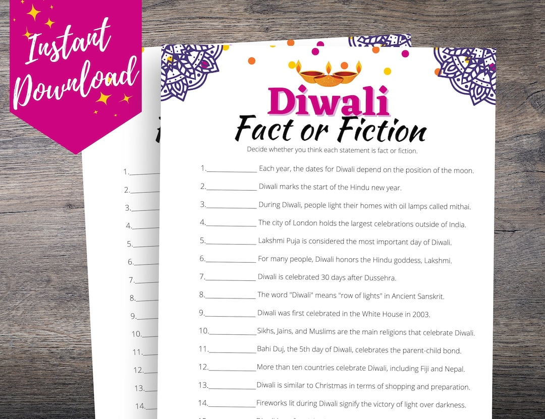 Diwali Fact or Fiction Game for Kids, Teens, & Adults, Diwali Trivia