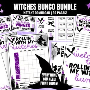 MEGA Paquete de Halloween Witches Bunco: Tarjetas de puntuación imprimibles, hojas de recuento y más (Descarga digital)