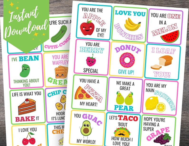 Printable Lunch Box Jokes for Kids, Lunchbox Notes, Funny Lunch Box Jokes, Digital Lunchbox Notes, Encouraging Notes for Kids, Food Puns image 1