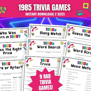 1985 Trivia Games Bundle: 40th Birthday Party, Anniversary or Reunion Activities (Digital Download)