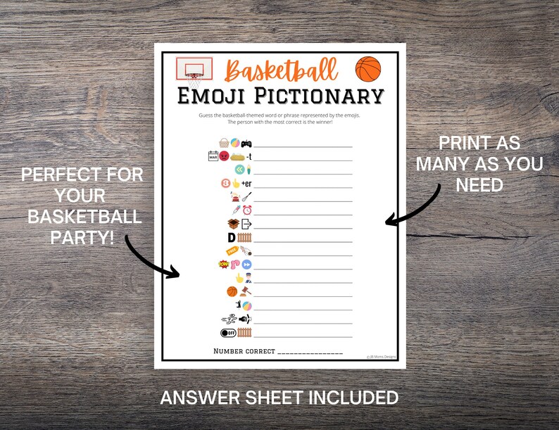 Basketball Emoji Pictionary Game Fun Emoji Game for Etsy