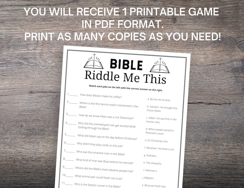 Bible Riddle Me This Game Fun Printable Bible Game for Kids Etsy