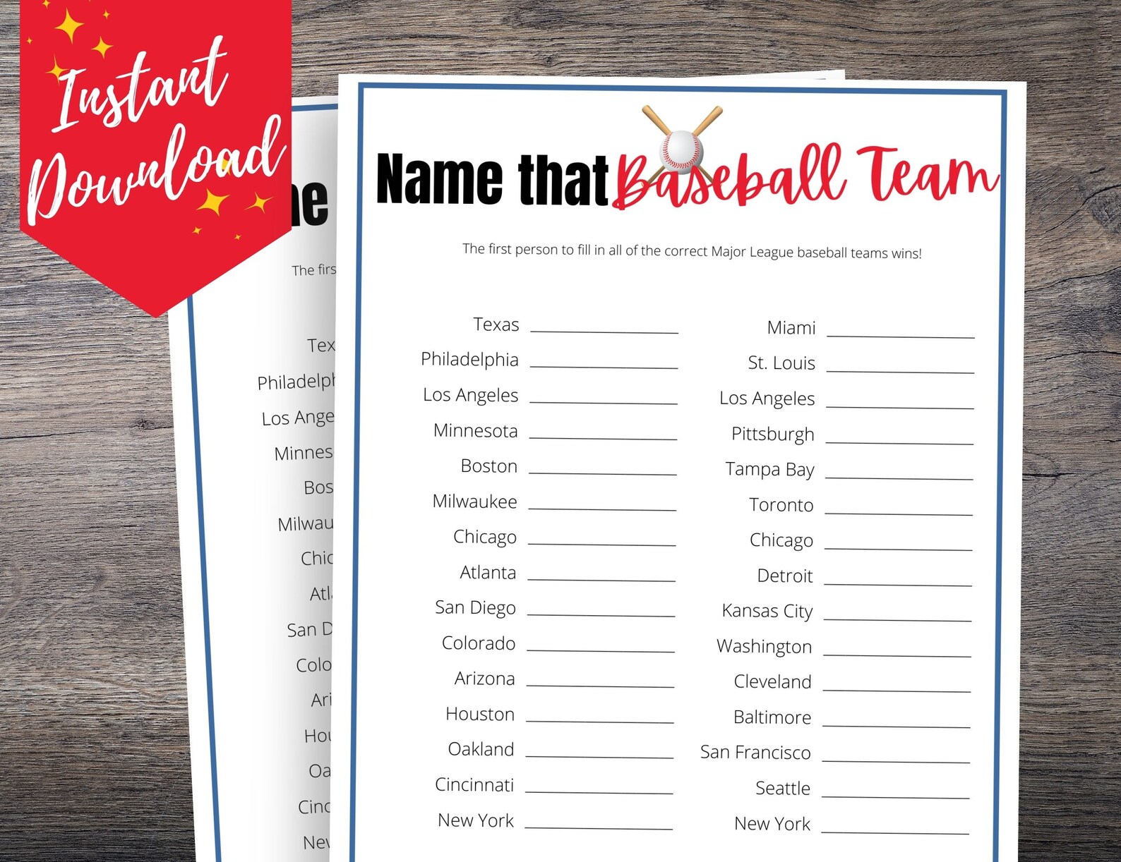 Name That Baseball Team Game Baseball Party Game Baseball Etsy
