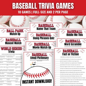 Baseball TRIVIA Games BUNDLE, Baseball Party Games, Baseball Trivia Night, Baseball Party Idea, World Series Party, Baseball Game Printables