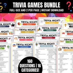 Lot de jeux-questionnaires pour pub, soirée quiz, soirée jeux en famille, questions et réponses sur des anecdotes générales, anecdotes sur le bar, quiz-questionnaire, anecdotes imprimables