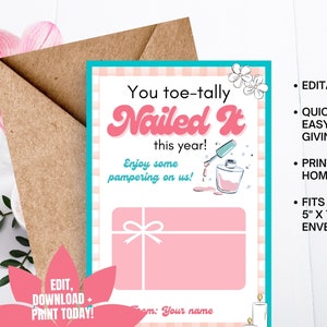 Titular de la tarjeta de regalo de manicura/pedicura, Semana de agradecimiento al maestro, Idea de regalo para maestros de fin de año escolar, Regalo para empleados, Regalo para secretaria